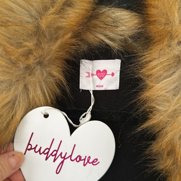 Buddy Love Longline Black Fur Neck Cardigan - Picture 3 of 5